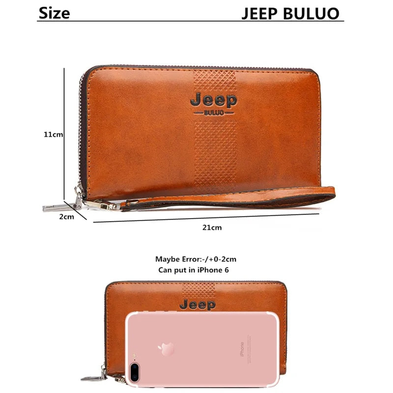👜✨ JEEP BULUO Men's Long Wallet — Large Capacity Leather Clutch Purse ✨👜