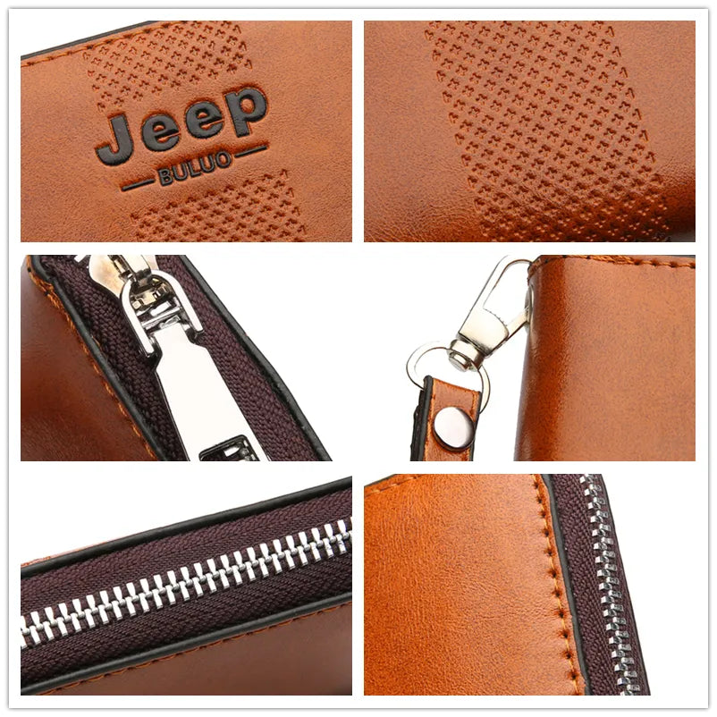 👜✨ JEEP BULUO Men's Long Wallet — Large Capacity Leather Clutch Purse ✨👜