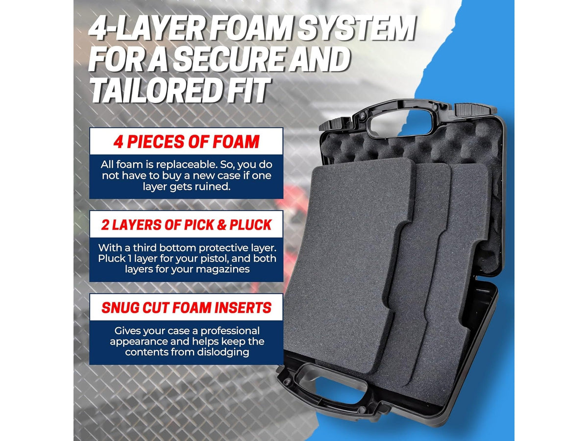 TSA Approved Red Gun Case Locks (2-Pack) & Black Pistol Case