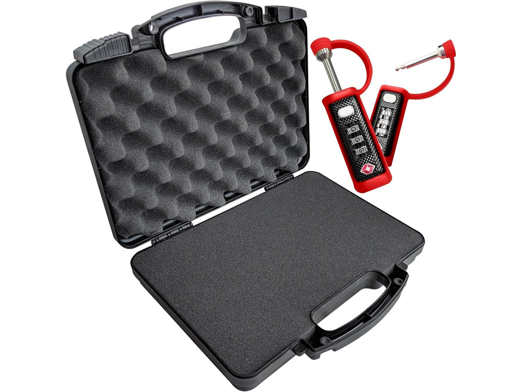 TSA Approved Red Gun Case Locks (2-Pack) & Black Pistol Case