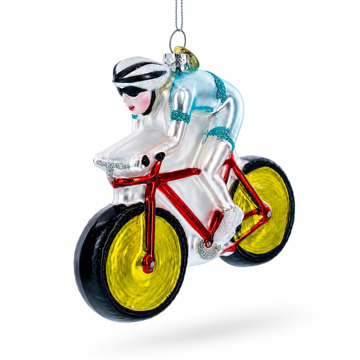 Cycling Sportsman on Bicycle Glass Christmas Ornament