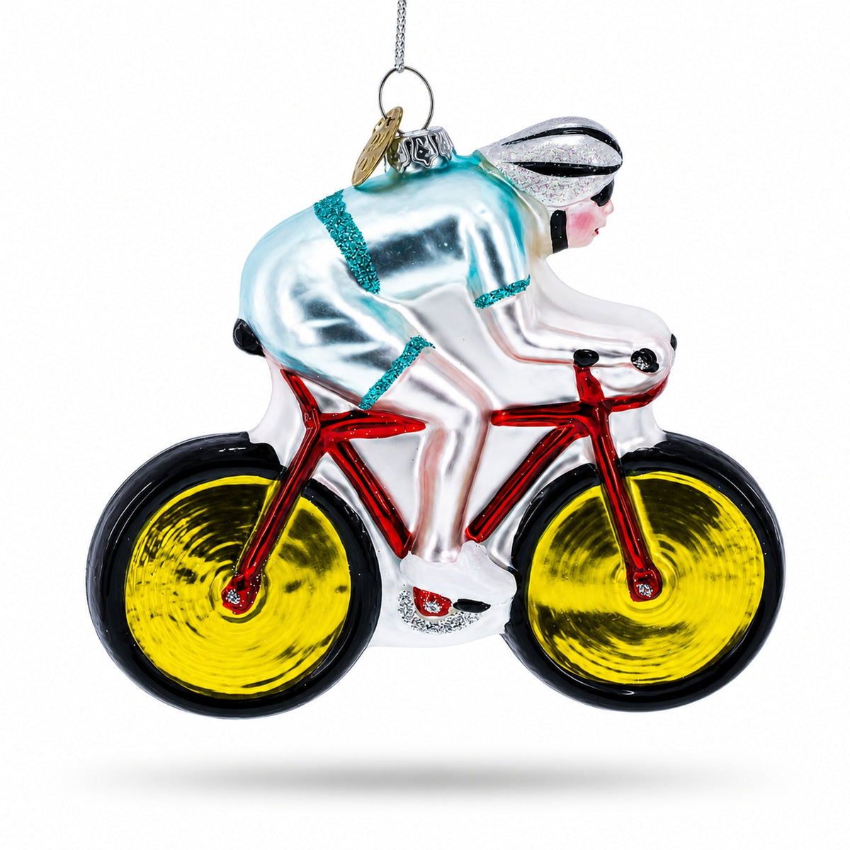 Cycling Sportsman on Bicycle Glass Christmas Ornament