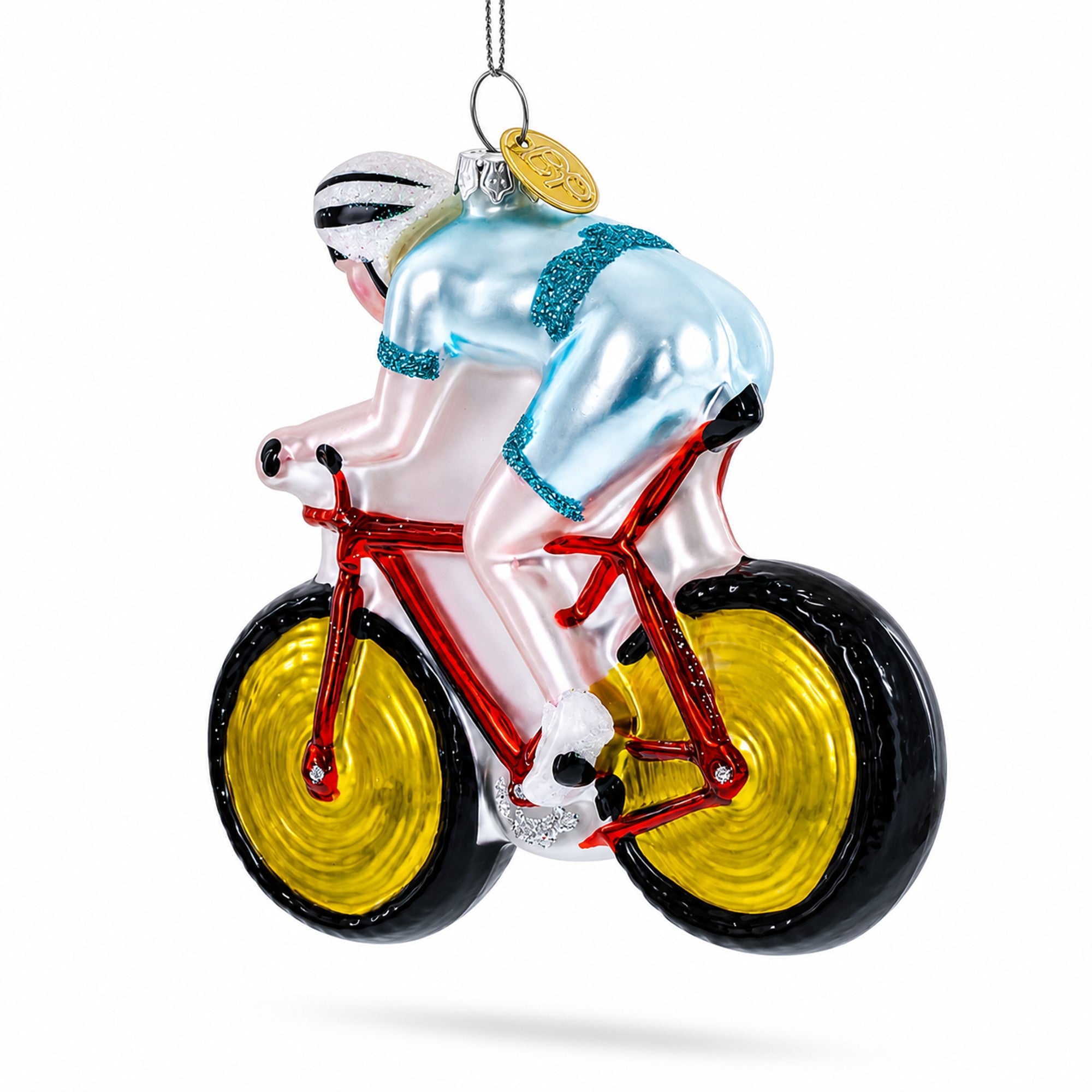 Cycling Sportsman on Bicycle Glass Christmas Ornament