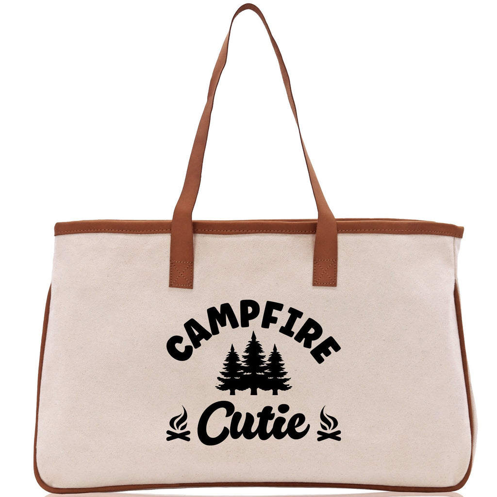 Campfire Cutie Cotton Canvas Chic Tote Bag Camping Tote Camping Lover Gift Tote Bag Outdoor Tote Weekender Tote Camper Multipurpose Tote