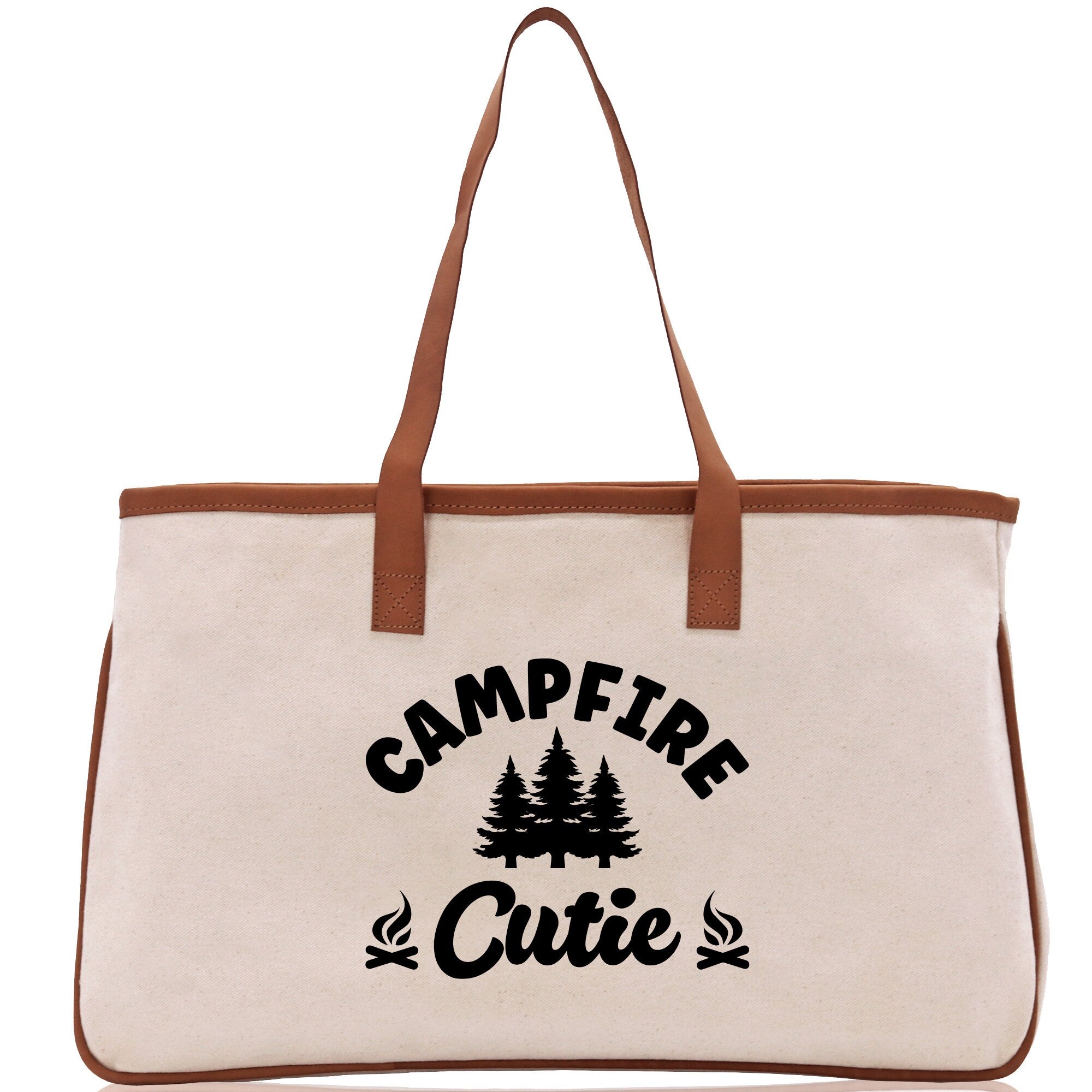 Campfire Cutie Cotton Canvas Chic Tote Bag Camping Tote Camping Lover Gift Tote Bag Outdoor Tote Weekender Tote Camper Multipurpose Tote