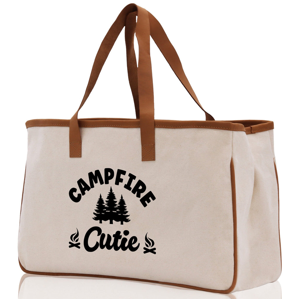 Campfire Cutie Cotton Canvas Chic Tote Bag Camping Tote Camping Lover Gift Tote Bag Outdoor Tote Weekender Tote Camper Multipurpose Tote